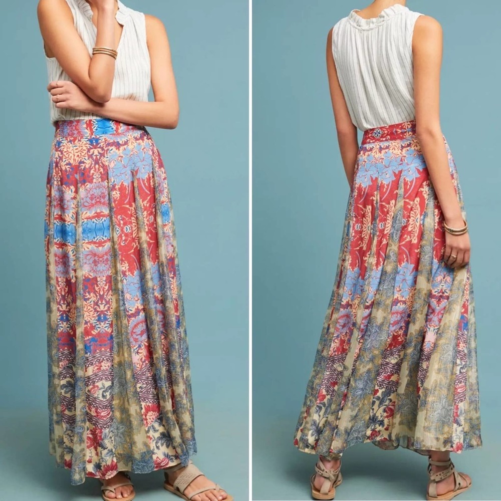 Anthropologie Hemant & Nandita Louvre Boho Flowy Maxi Skirt Size Large